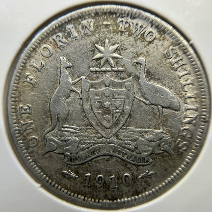 1910 Florin Coin - good Very Fine - Edward VII Silver Predecimal First Year