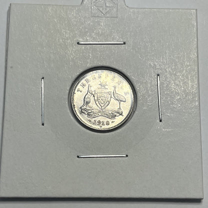 1918 Threepence Coin - Choice Uncirculated - Silver Predecimal - High Grade