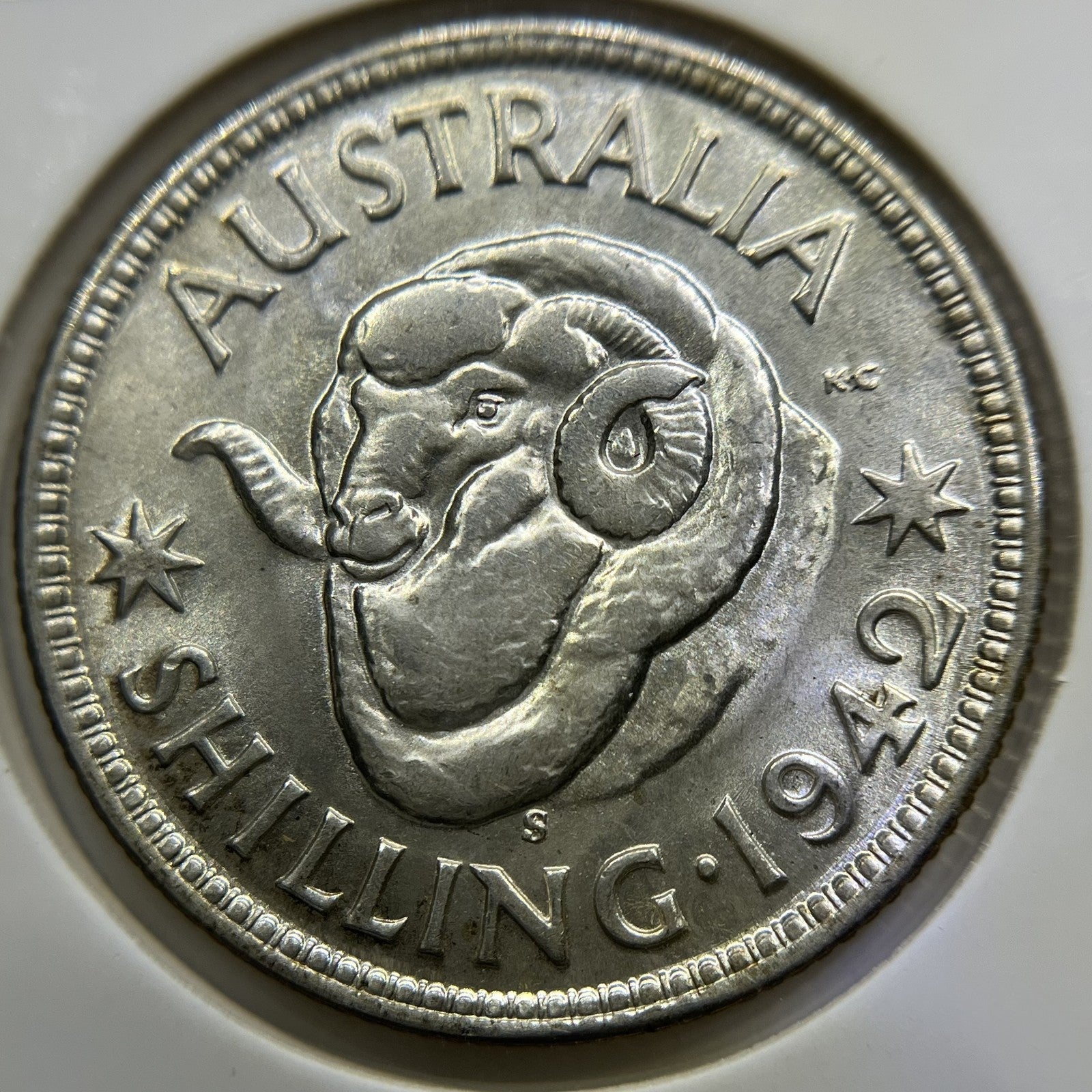 1942 Shilling Coin - Choice Uncirculated Lustre - CV$200 George VI Silver