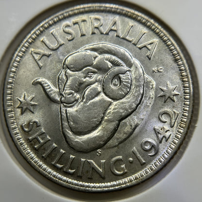 1942 Shilling Coin - Choice Uncirculated Lustre - CV$200 George VI Silver