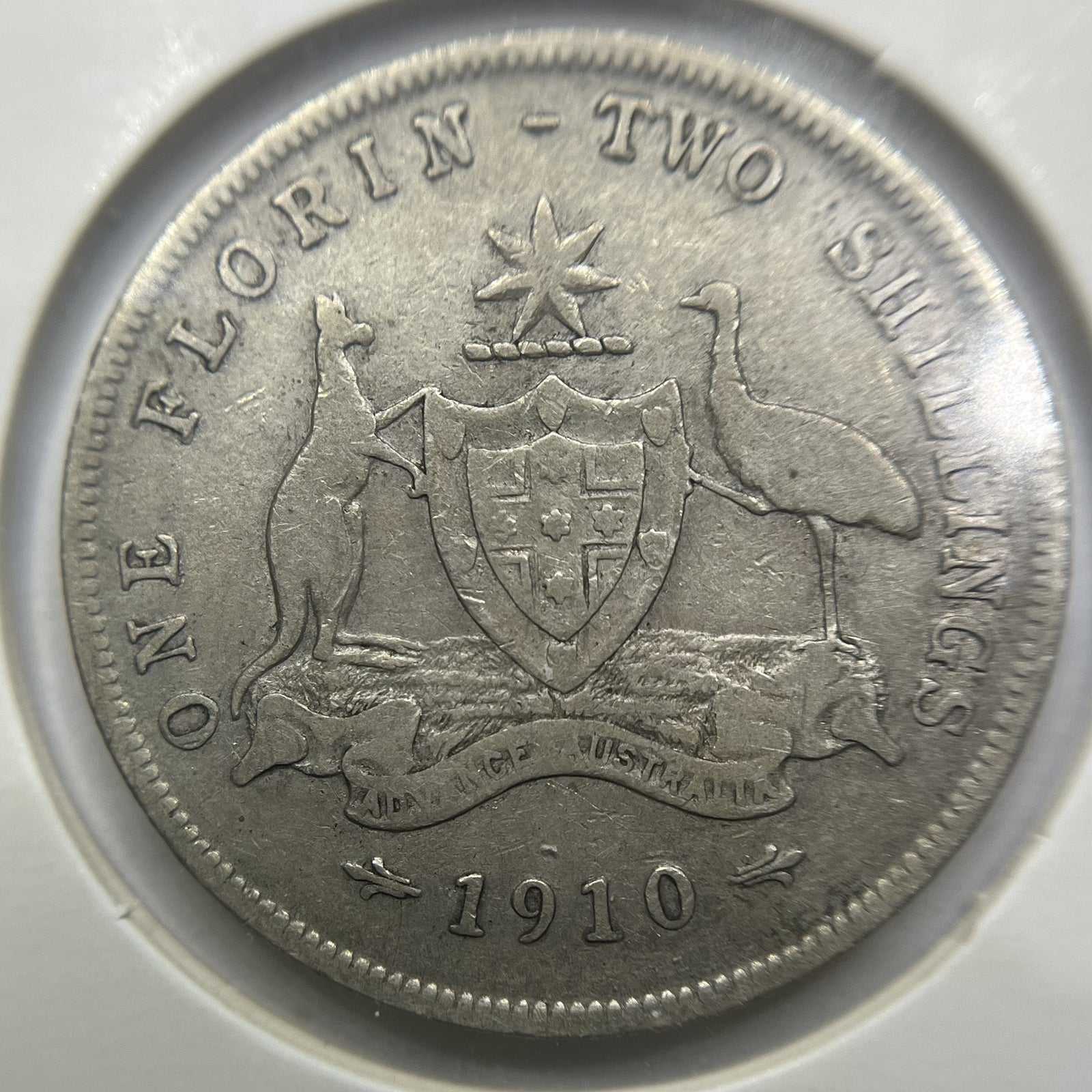 1910 Florin Coin - almost Very Fine - Edward VII Silver Predecimal First Year