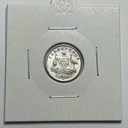 1918 Threepence Coin - Choice Uncirculated - Silver Predecimal - High Grade