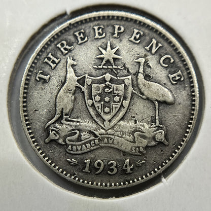 1934/33 Threepence Error Coin - Very Good - George V Overdate Scarce Silver