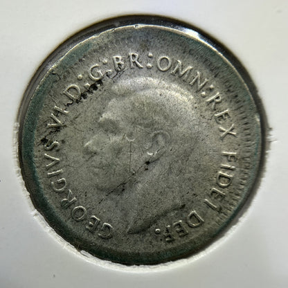1952 Threepence Error Coin - Broad Strike Misstrike Fine - Silver George VI