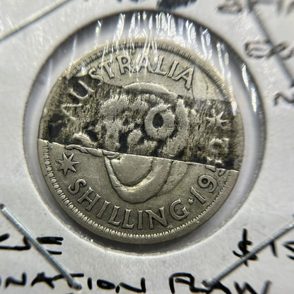 1952 Shilling Error Coin - Major Lamination Flaw Peeling - Scarce George VI