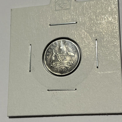 1910 Threepence Coin - Silver Predecimal Australian Coin - Good Very Fine