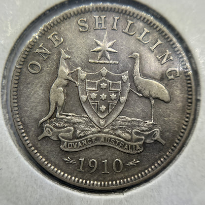 1910 Shilling Coin - Very Fine - Edward VII Silver Predecimal First Year