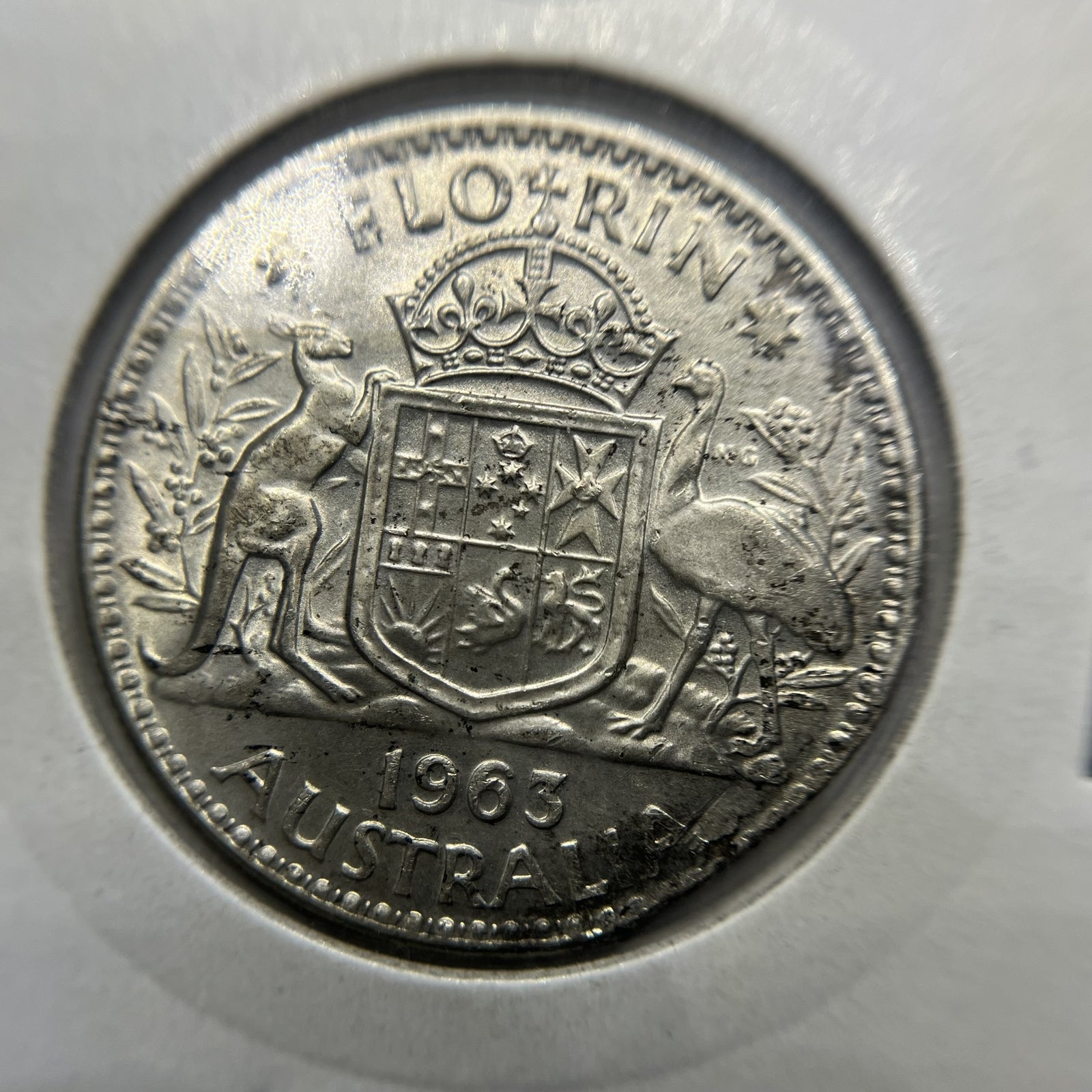 1963 Florin Error Coin - Ragged Clip Rim Bite - UNC Silver Elizabeth II