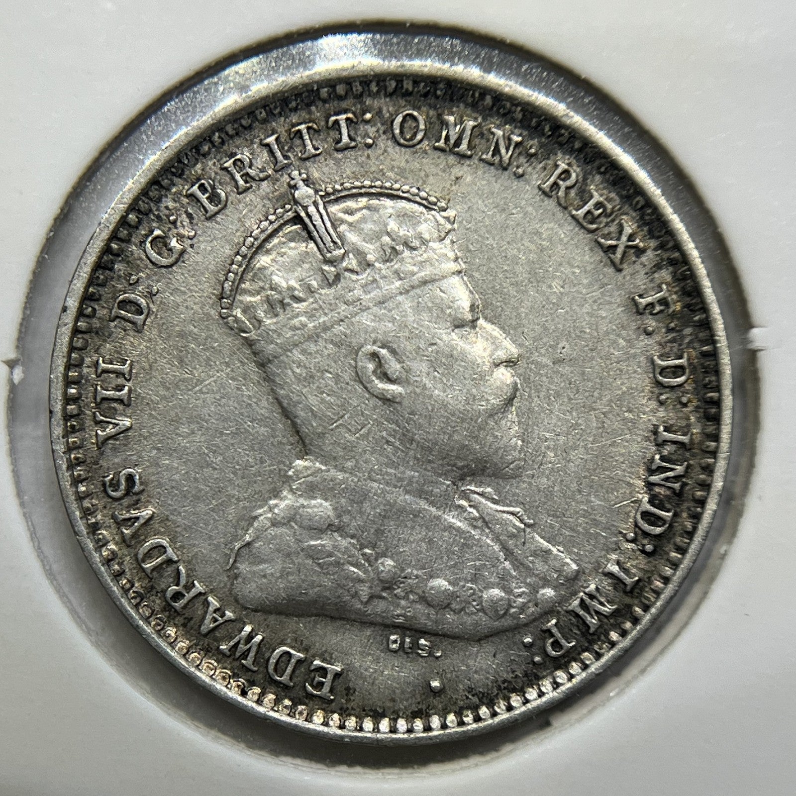 1910 Threepence Coin - almost Extremely Fine - Edward VII Silver First Year