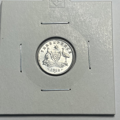 1918 Threepence Coin - Choice Uncirculated - Silver Predecimal - High Grade