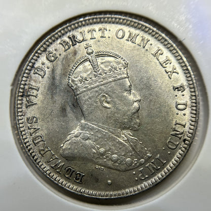 1910 Shilling Coin - Uncirculated patchy tone  - Edward VII Silver Predecimal