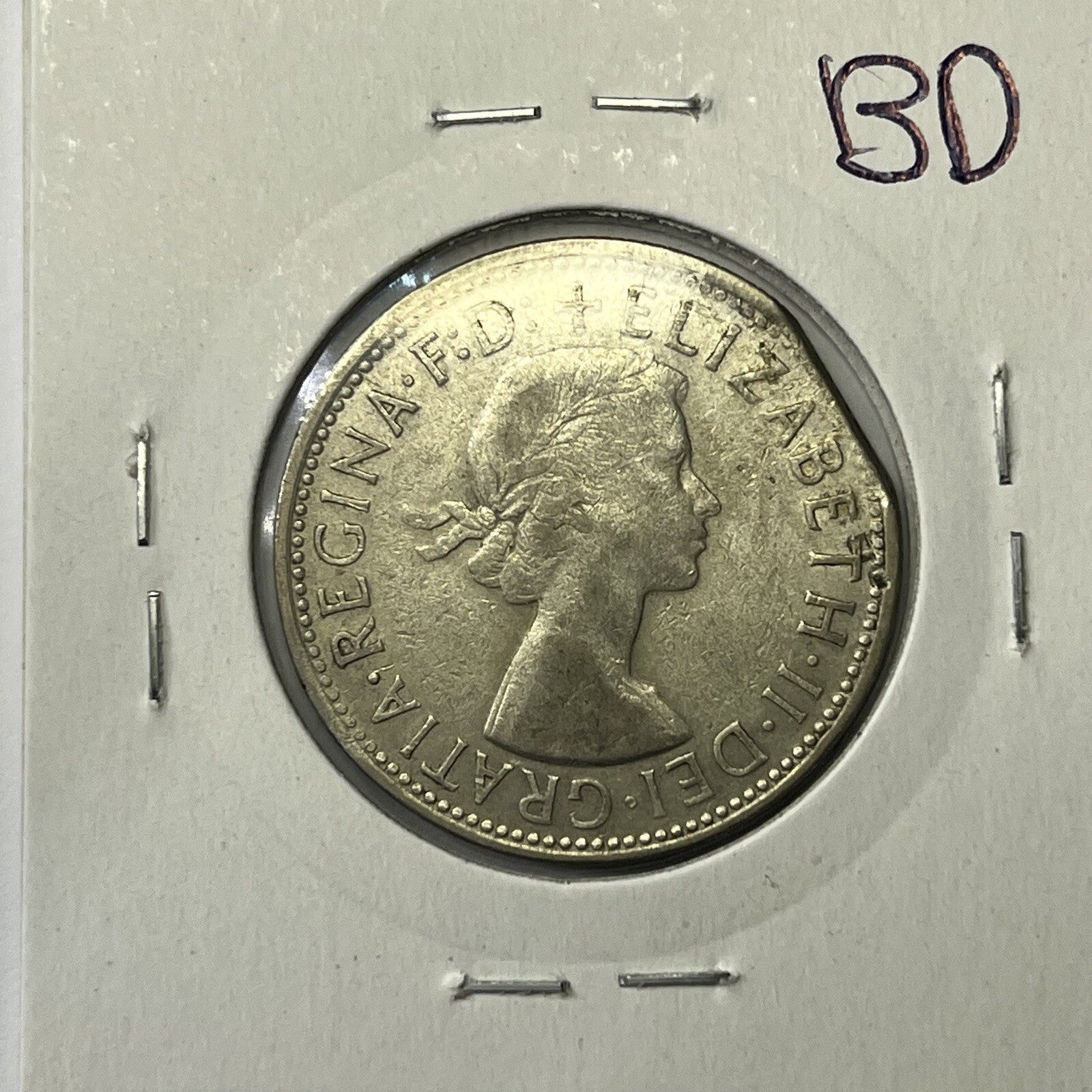 1961 Florin Coin - Clipped Planchet Rim Bite Error - Silver Straight Clip