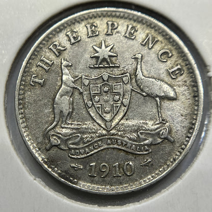 1910 Threepence Coin - good Very Fine - Silver Predecimal Edward II