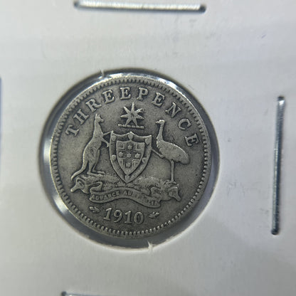 1910 Threepence Coin - Very Fine - Edward VII Silver Predecimal First Year