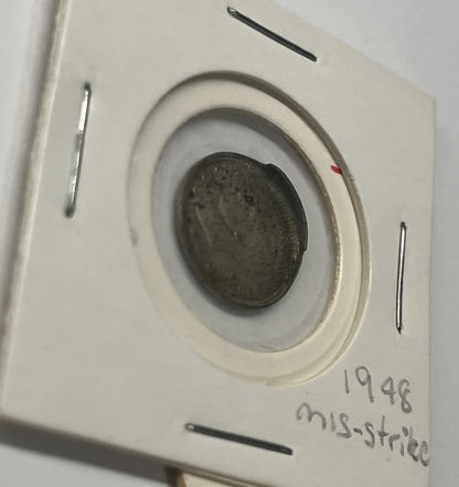 1948 Threepence Error Coin - Mis-strike Large Lip RARE - Silver Predecimal