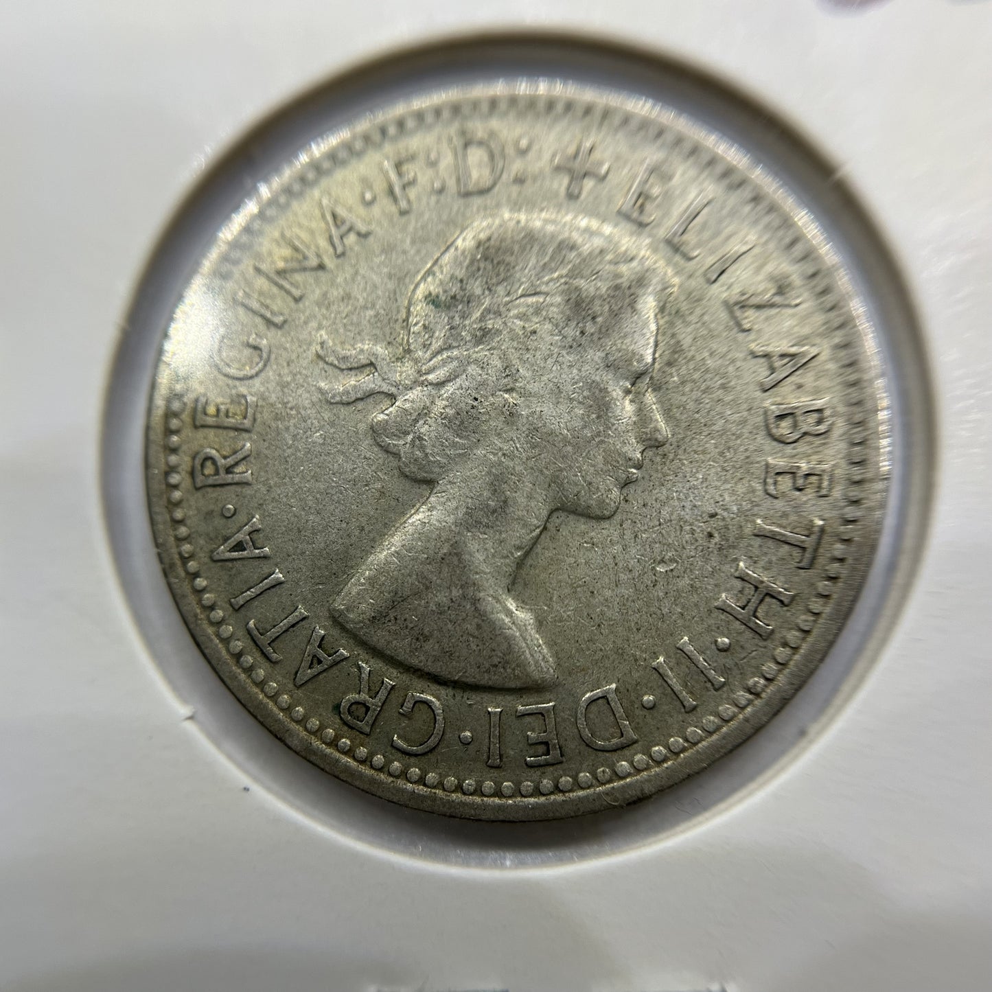 1954 Florin Error Coin - Planchet Flaw - Royal Visit Scarce Elizabeth II Silver