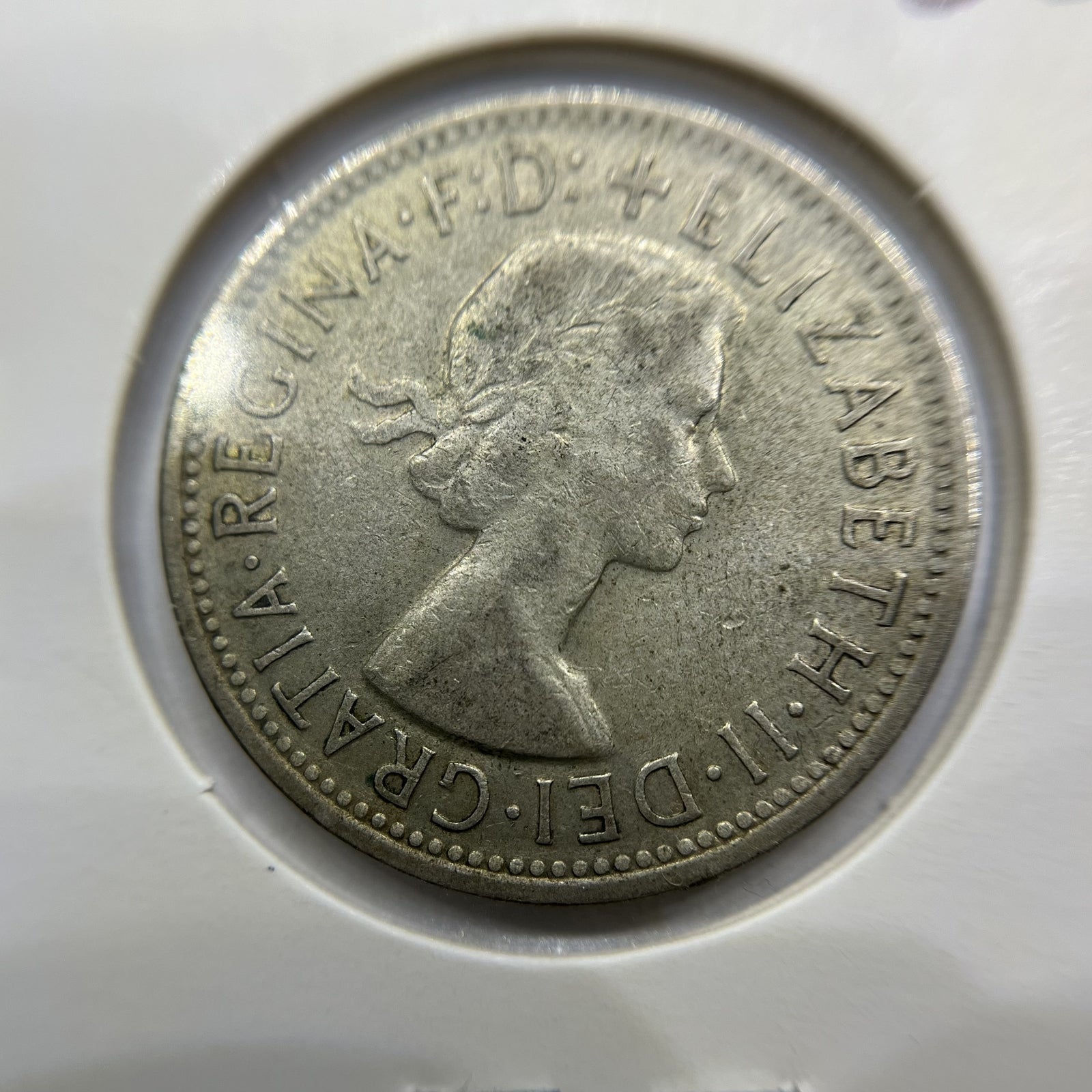 1954 Florin Error Coin - Planchet Flaw - Royal Visit Scarce Elizabeth II Silver
