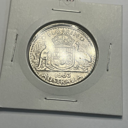 1963 Florin Coin - UNC Off Centre Misstrike Error LIP - Scarce Predecimal Collar