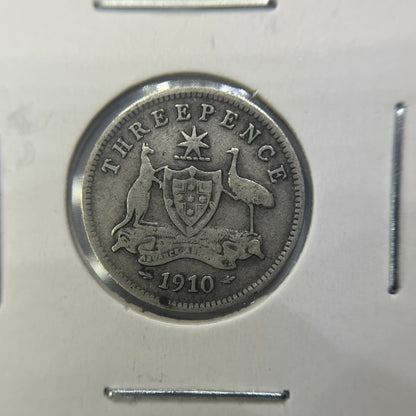 1910 Threepence Coin - Very Fine - Edward VII Silver Predecimal First Year