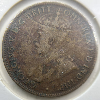 1926 Half Penny Error Coin - Half Moon VG - Predecimal George V