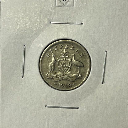 1948 Sixpence Coin - BroadStrike Misstrike Error - Silver Scarce Collar