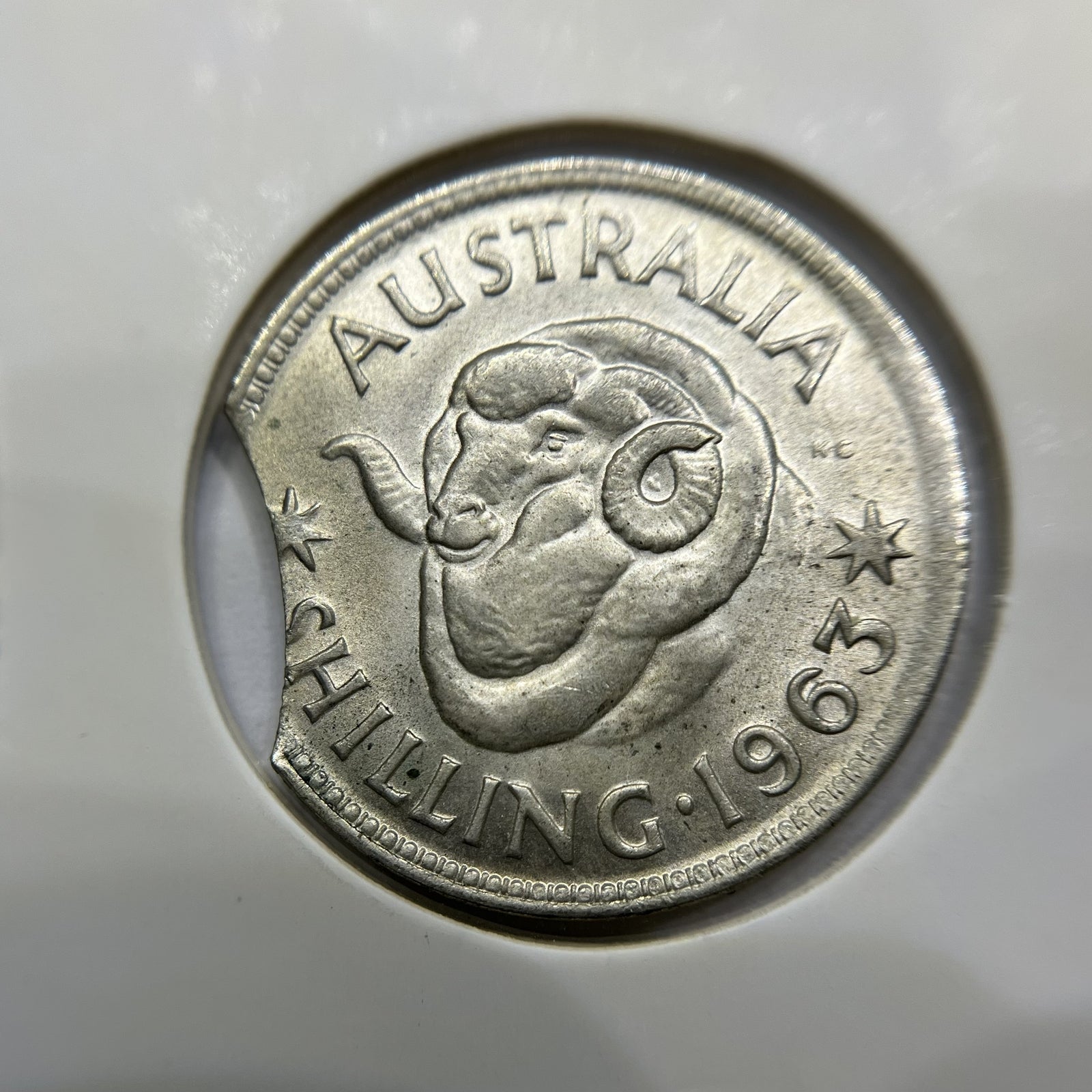 1963 Shilling Error Coin - Large Clip Rim Bite - Silver Elizabeth II