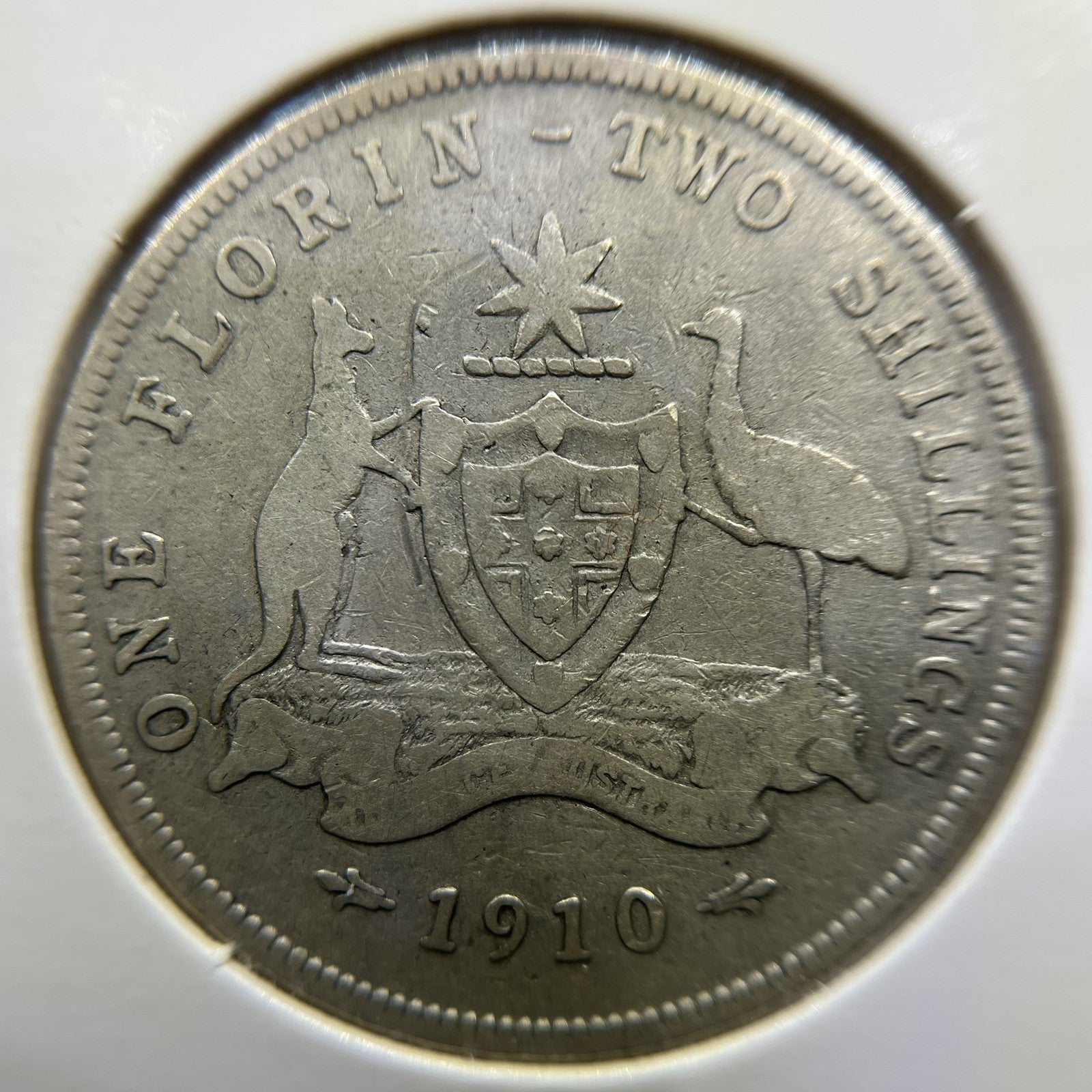 1910 Florin Coin - about Fine - Edward VII Silver First Year of Issue
