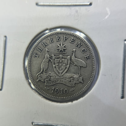 1910 Threepence Coin - Very Fine - Edward VII Silver Predecimal First Year