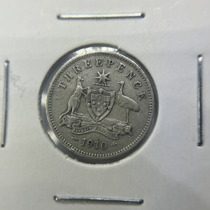 1910 Threepence Coin - Very Fine - Edward VII Silver Predecimal First Year