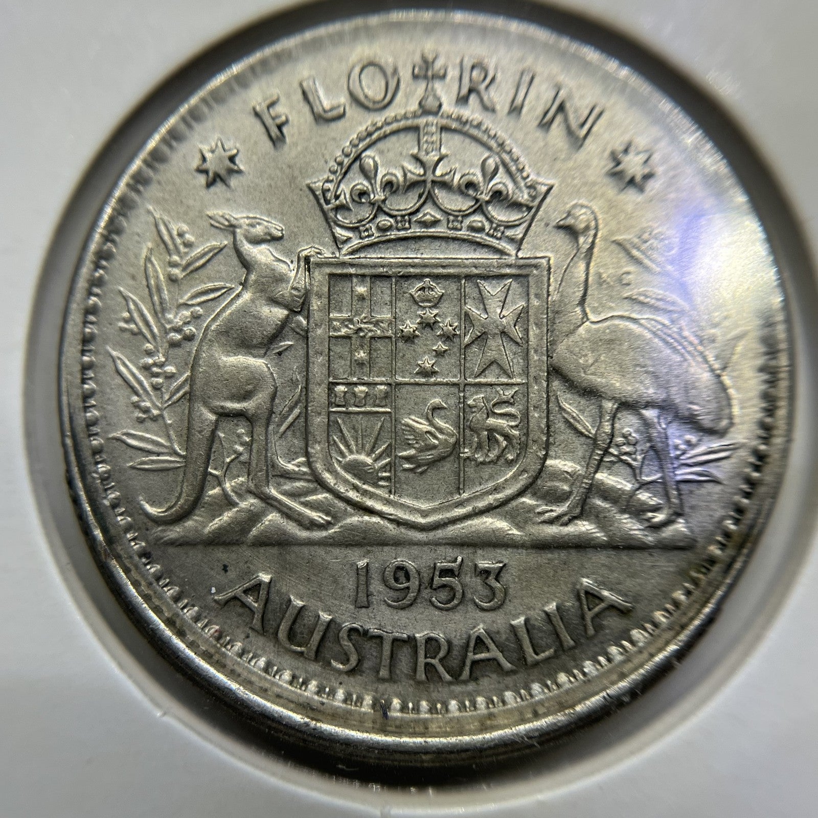 1953 Florin Error Coin - Major Struck out of Collar with Lip VF - Scarce