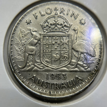 1953 Florin Error Coin - Major Struck out of Collar with Lip VF - Scarce