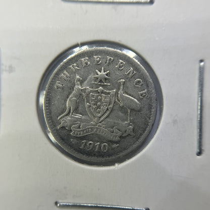 1910 Threepence Coin - Very Fine - Edward VII Silver Predecimal First Year