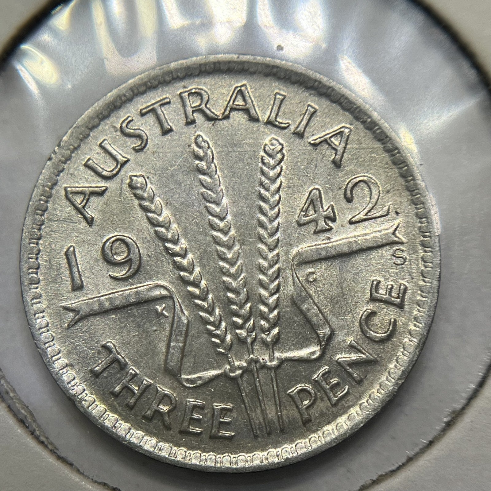 1942 s Threepence Coin - Uncirculated - Silver George VI Predecimal