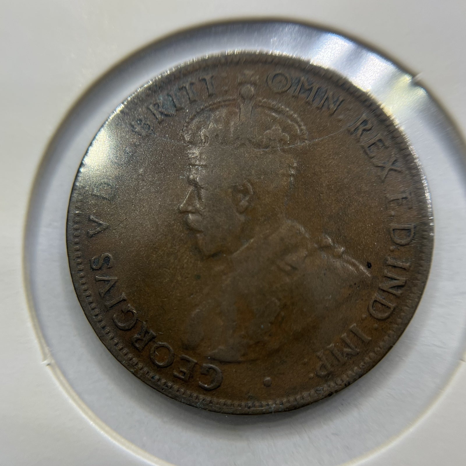 1926 Half Penny Error Coin - Half Moon VG - Predecimal George V