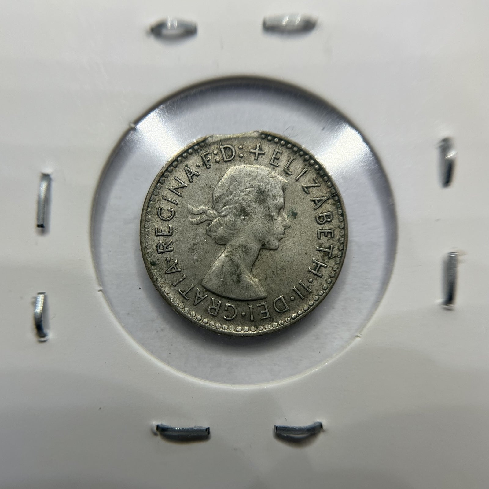 1960 Threepence Error Coin - Clipped Planchet Rim Bite - Silver Elizabeth II