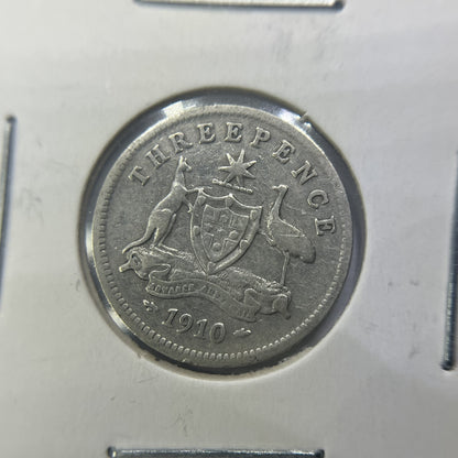 1910 Threepence Coin - almost Very Fine - Edward VII Silver Predecimal