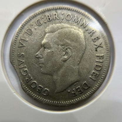 1952 Florin Error Coin - Clipped Planchet Rim Bite - Silver George VI