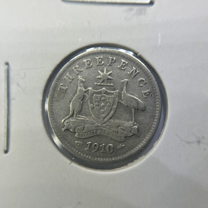 1910 Threepence Coin - almost Very Fine - Edward VII Silver Predecimal