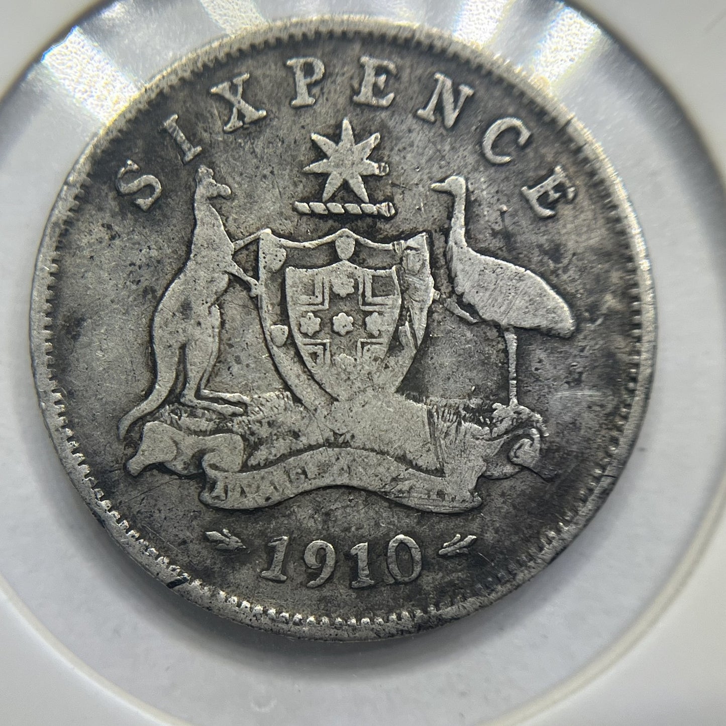 1910 Sixpence Coin - Very Fine damaged - Silver Predecimal Edward VII