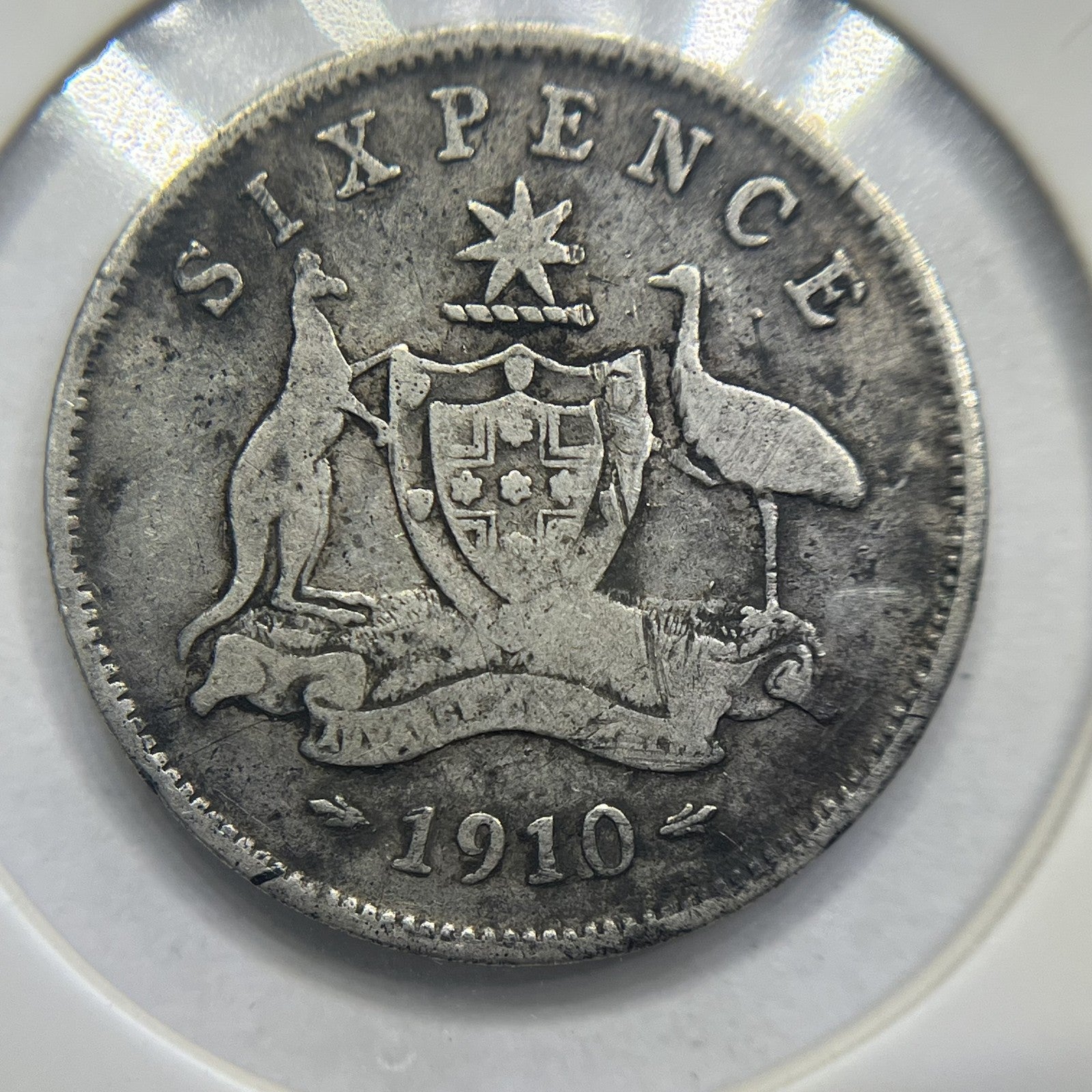 1910 Sixpence Coin - Very Fine damaged - Silver Predecimal Edward VII