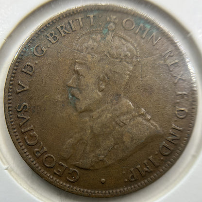 1926 Half Penny Error Coin - Half Moon + Pigtail Fine - Predecimal George V