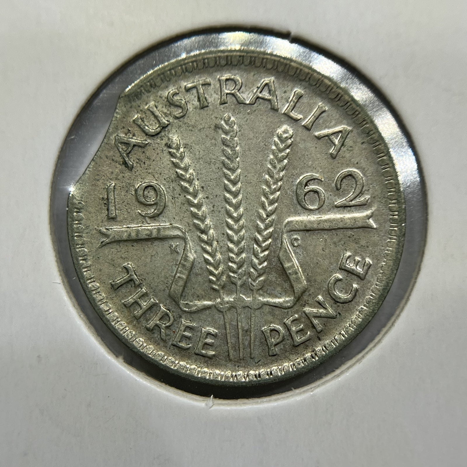 1962 Threepence Error Coin - Clipped Planchet Rim Bite Fine - Silver