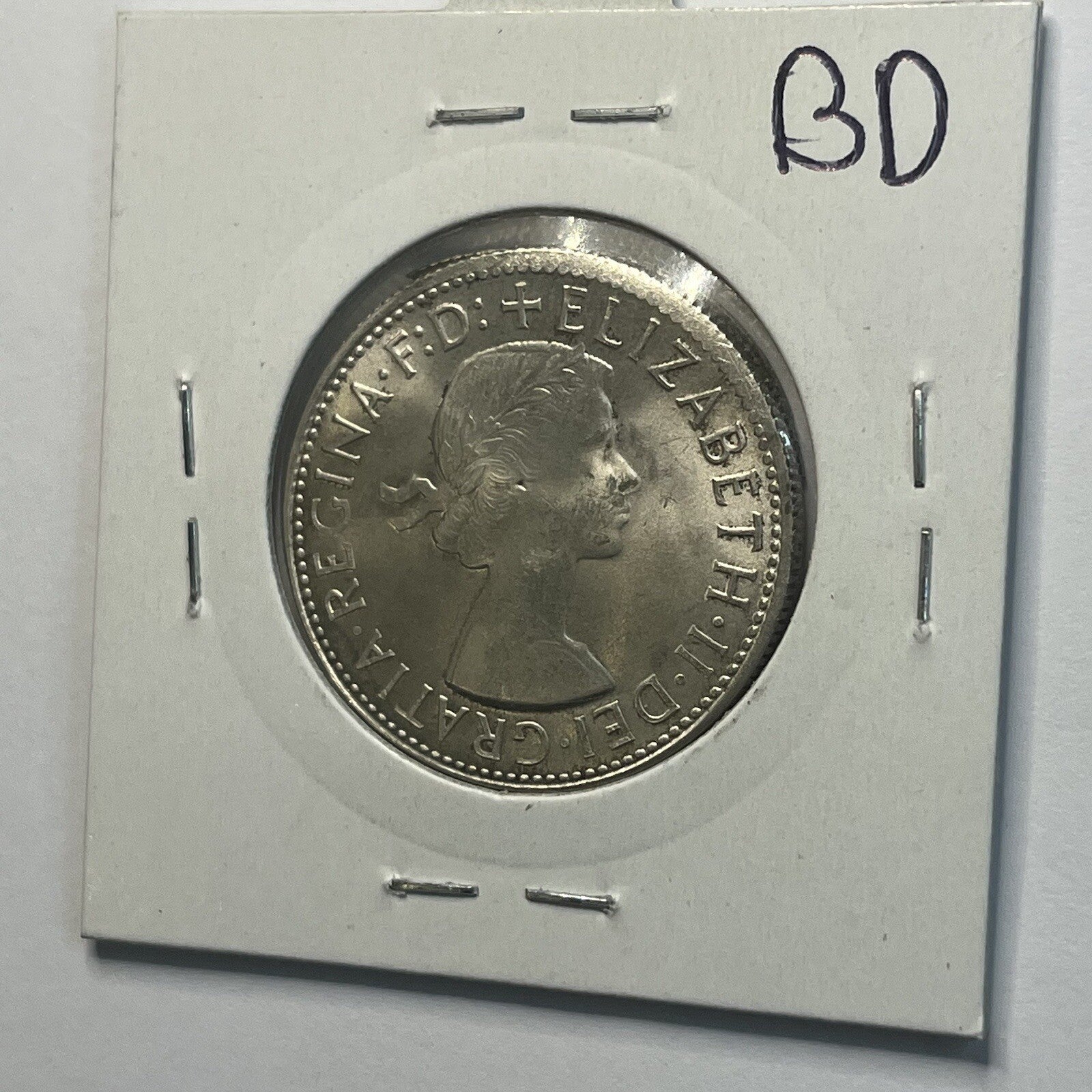 1963 Florin Coin - UNC Off Centre Misstrike Error LIP - Scarce Predecimal Collar