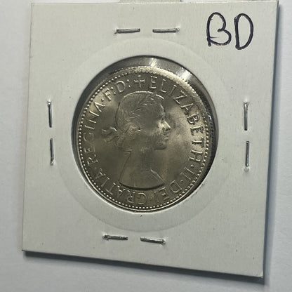 1963 Florin Coin - UNC Off Centre Misstrike Error LIP - Scarce Predecimal Collar