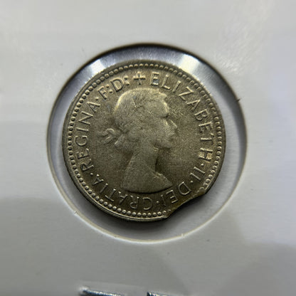 1961 Sixpence Error Coin - Clipped Planchet Rim Bite - Silver Elizabeth II