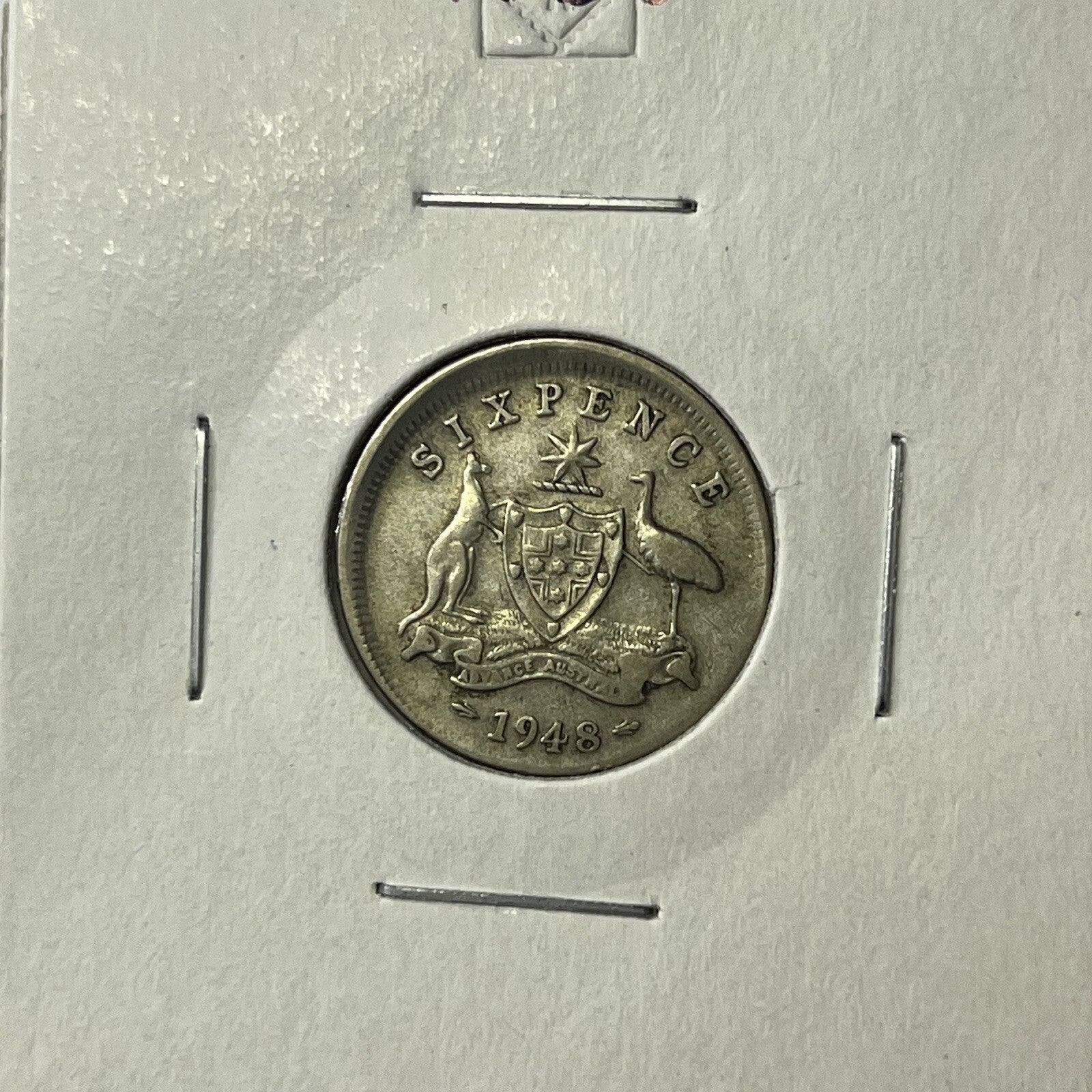 1948 Sixpence Coin - BroadStrike Misstrike Error - Silver Scarce Collar