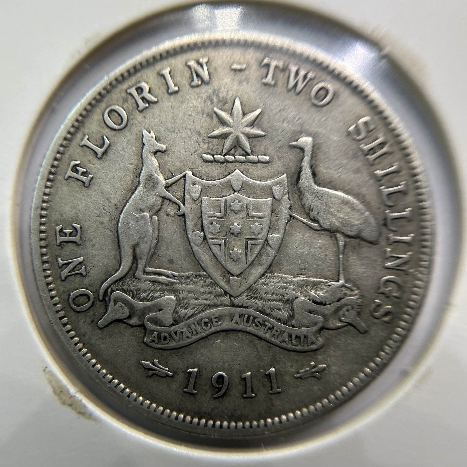 1911 Florin Coin - good Fine - Scarce Date George V Silver Predecimal Australian
