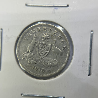 1910 Threepence Coin - Very Fine - Edward VII Silver Predecimal First Year