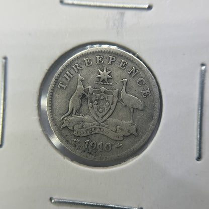 1910 Threepence Coin - Fine - Edward VII Silver Predecimal First Year