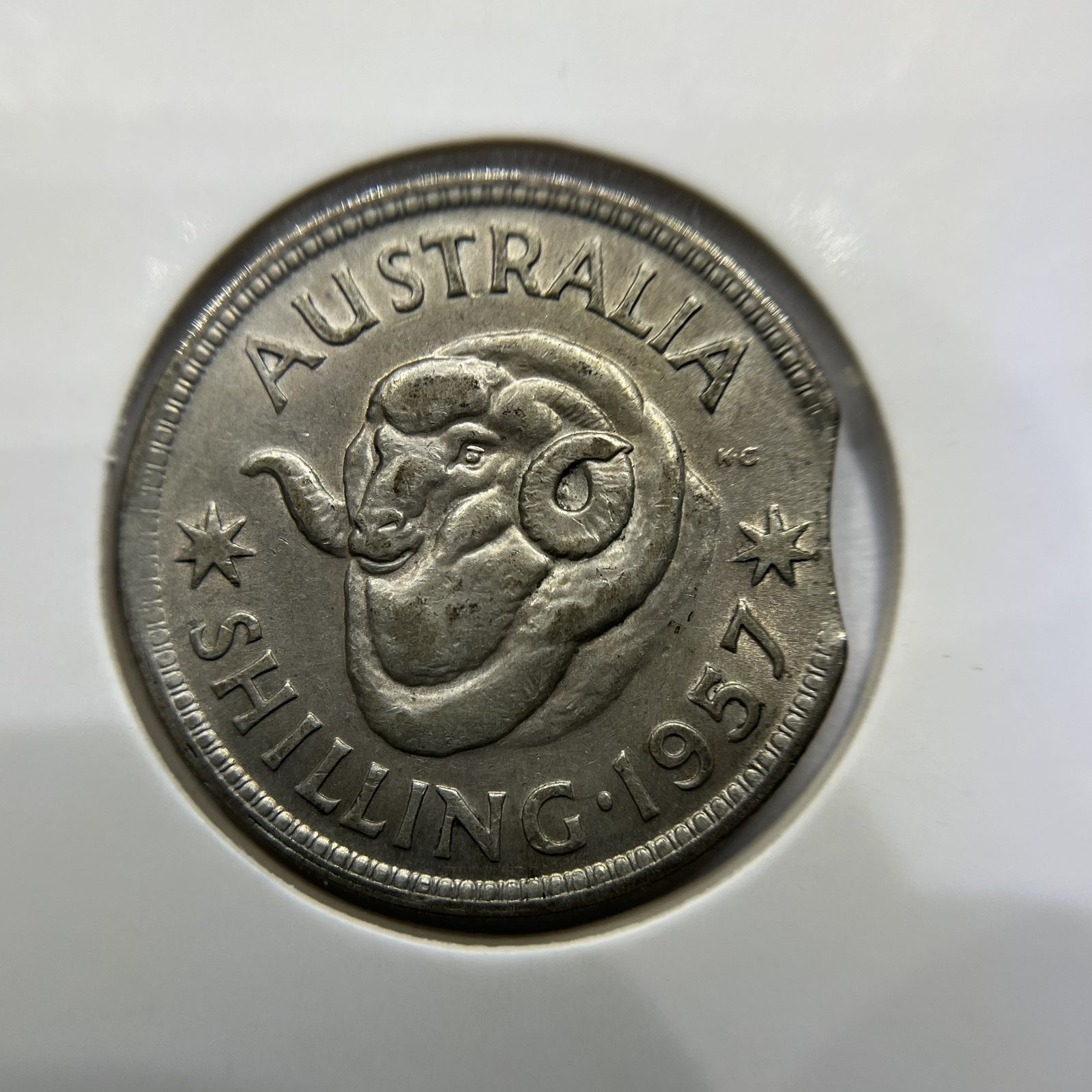 1957 Shilling Error Coin - Clipped Planchet Rim Bite - Silver Elizabeth II